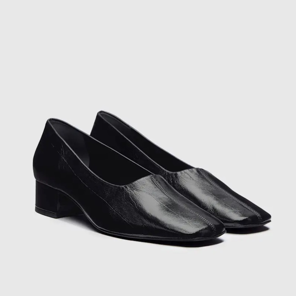 NEW Reformation Inez Black Leather Block Heel Pump 35mm Heel, sz 7.5 - Picture 4 of 13